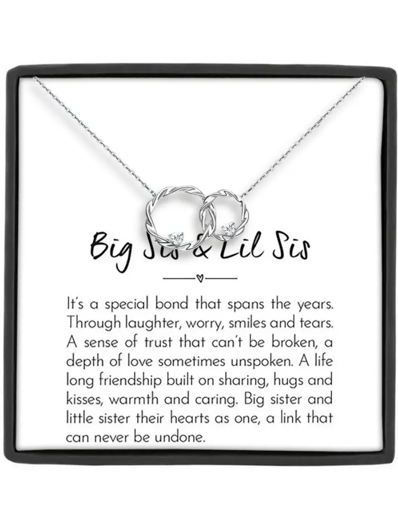 Double Ring Pendant Necklace with Gift Box and Card,Big Sister & Little Sister Necklace Gift, Birthday Christmas Gifts, Friendship Jewelry