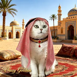 Middle Eastern Style Pet Hat, Bandana & Necklace Set | Traditional Arab Attire | Cat & Dog Photography Props (Palestinian Keffiyeh)