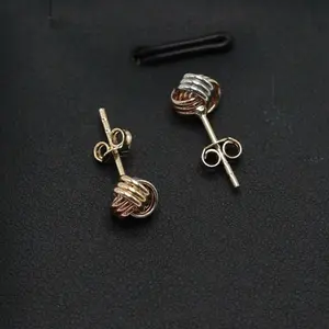 14K Gold 3 Tone Knot Stud Earrings