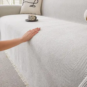 Non Slip Couch Cover Sofa Covers for 3 Cushion Couch Washable sectional Couch Covers for Dogs pet Furniture Protector Couch Cover Blanket for Living Room (Off White, 91"x134")