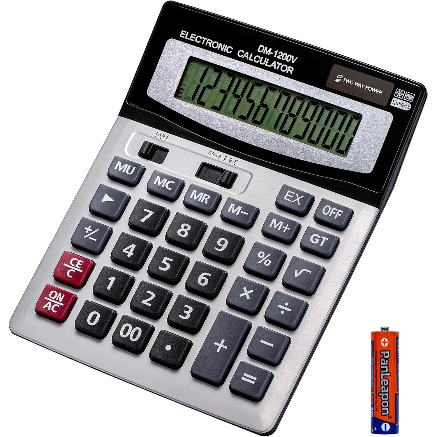 12 Digit Desktop Calculator with Large LCD Display and  Button, Dual Solar Power and , Standard Function for Office (YE1200v)