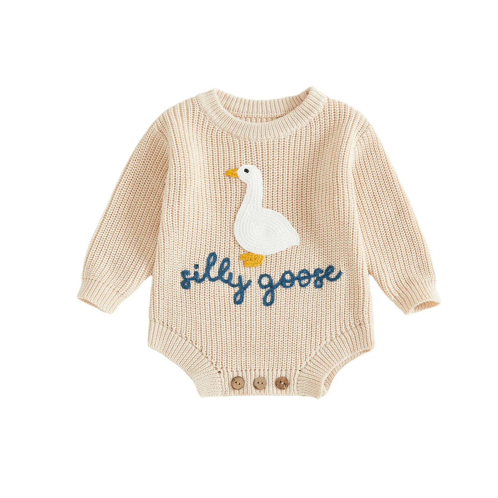 Meihuida Newborn Baby Boy Girl Sweater Romper Silly Goose Embroidery Knit Onesie Knitted Bodysuit Warm Fall Winter Clothes