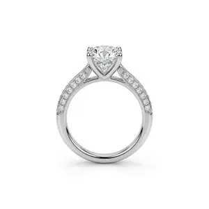 18K white gold plated moissanite adjustable ring, 2.0 carats total weight - cushion cut, perfect cut, Mohs hardness 9.25.