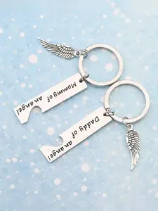 "Angel Mom & Dad" Keychain Set (Set of 2) — Infant Memorial Keepsakes, Miscarriage Sympathy Gifts, In Memory of a Lost Baby. Matching Couple Keychains — Ideal for Couples, Mother's Day, or Anniversaries; A Thoughtful Gift for Him or Her.