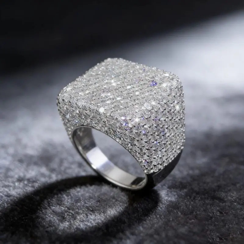 1PC thick and square full-diamond synthetic  ring, with a cool street style and exquisite craftsmanship, suitable for trendy people's daily matching or special event enhancement