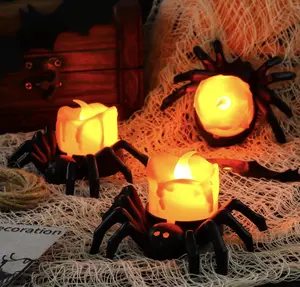 6 PCS Halloween Spider Tea Lights Decoration, Halloween Flameless LED Candle Holder Lights Battery Operated for Halloween Party Table Home Spooky Decor (Orange)
