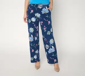 Susan Graver Regular Printed Liquid Knit Wide-Leg Pull-On Pant