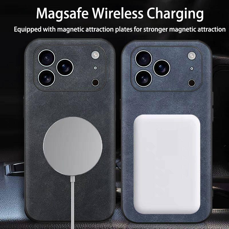 MagSafe Compatible iPhone Case | Luxury Suede PU Leather Cover for iPhone 17/16/15/14/13/12 Pro/Pro Max/Plus/Air, Shockproof Anti-Slip Ultra Light Protective Case, Perfect Gift for Her/Him