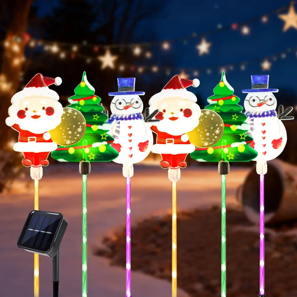 Solar Santa Claus Christmas Tree Snowman Lawn Lights, 6-In-1 Holiday Decoration, Solar Powered, 8 Lighting Modes, Outdoor Decor, Outdoor Decorative Lights