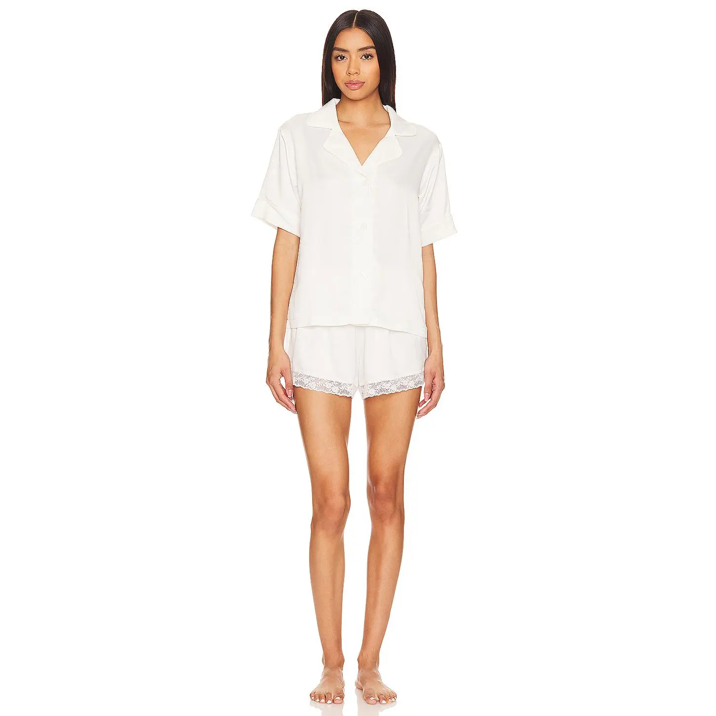 Flora Nikrooz Selena Charmeuse Notch Pajama Set in Ivory