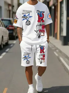 Men's Casual Set, Trendy Graphic Tee + Shorts Combo, Outfit, Letter Print, Daily Wear, Versatile Street Style, Streetwear, All Seasons