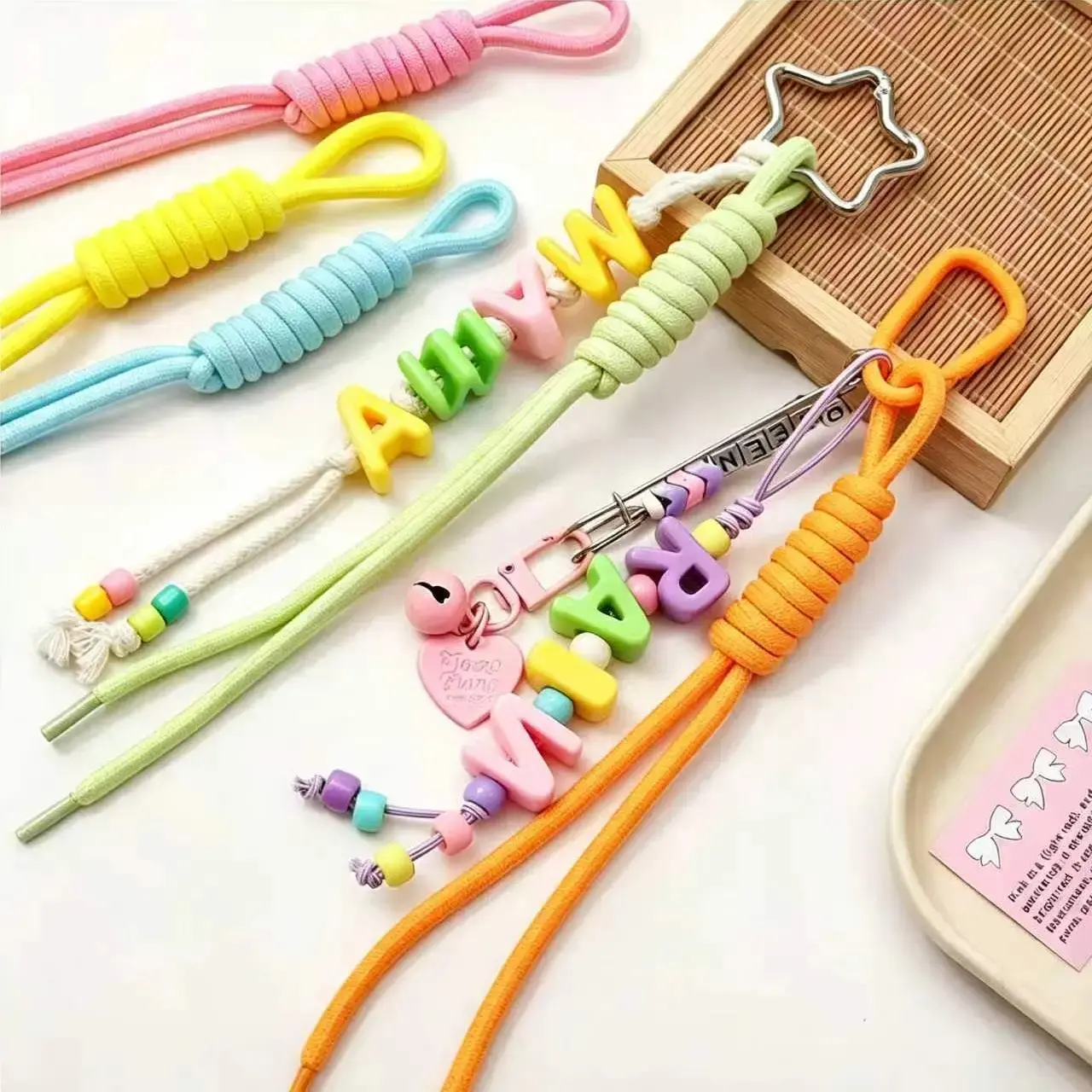 10 Pack Colorful Nylon Rope Bag Charms Trendy Hand-Knot Lanyard Straps Fashion DIY Purse Decor Accessories Lightweight Decorative Rope Charms for Handbags Backpacks Daily Matching Jewelry Making Crafts