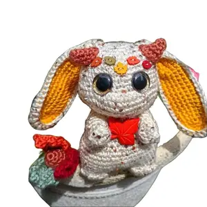 Squishy Stitch Birch Handmade Crochet Plush - Forest Guardian of the Birch Trees with Floppy Ears Leafy Tail & Button Accents 6.5 Inches Tall for Nature Lovers