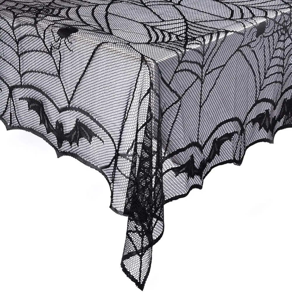 Halloween Party Table Cloth, Spider Web Table cloth Black Tablecloth Lace Fabric Table Cloths Halloween Table Cover for Rectangle for Parties Gothic Halloween Spooky Home Decorations, 48x96 Inch TikTokShopfalldealsforyou