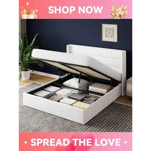 Full/Queen/King Size Lift Up Storage Bed With Wingback Headboard, Heavy-Duty Hydraulic Bed, Upholstered Platform Bed Frame - Large Underneath Storage/Strong Wooden Slats Support, Noise-Free, Black & White & Beige & Dark Grey & Grey Blue & Light Grey