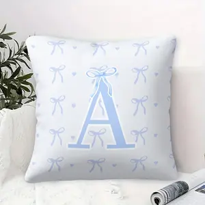 Coquette Blue Bow Monogram A-Z Throw Pillow, Preppy Aesthetic Heart Cushion Accent Pillow, Includes Pillow Core, Soft Comfortable Home Decor Pillows for Sofa Bedroom Living Room Dorm, Gift for Teen Girls and Women