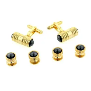 Hematite Ended Tuxedo Cufflinks and Studs Gold