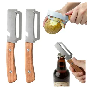 DGAPHRO 2 Pack Multi-Functional Vegetable Peeler, Ultra-Sharp Stainless Steel Peelers for Kitchen with Wooden Handle and Bottle Opener,Fruits Potato Peeler Knife.