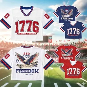 250 Years America of Freedom Football Jersey CropTop, Custom 1776-2026 USA Anniversary Tee, We The People Fourth of July Shirt