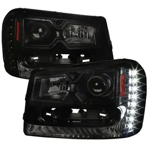 2002-2009 Chevrolet Trailblazer Projector Headlights w/ LED Light Strip (Black Housing/Smoked Lens)