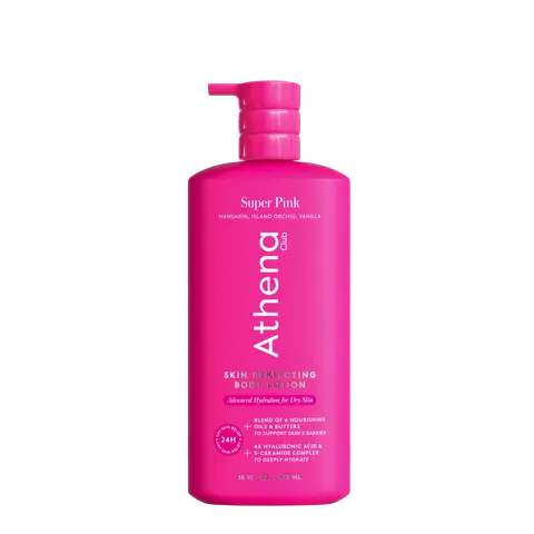 Super Pink - Athena Club Skin Perfecting Body Lotion | 24-Hour Hydration | Fast-Absorbing | Strengthens Skin | Dermatologist Tested