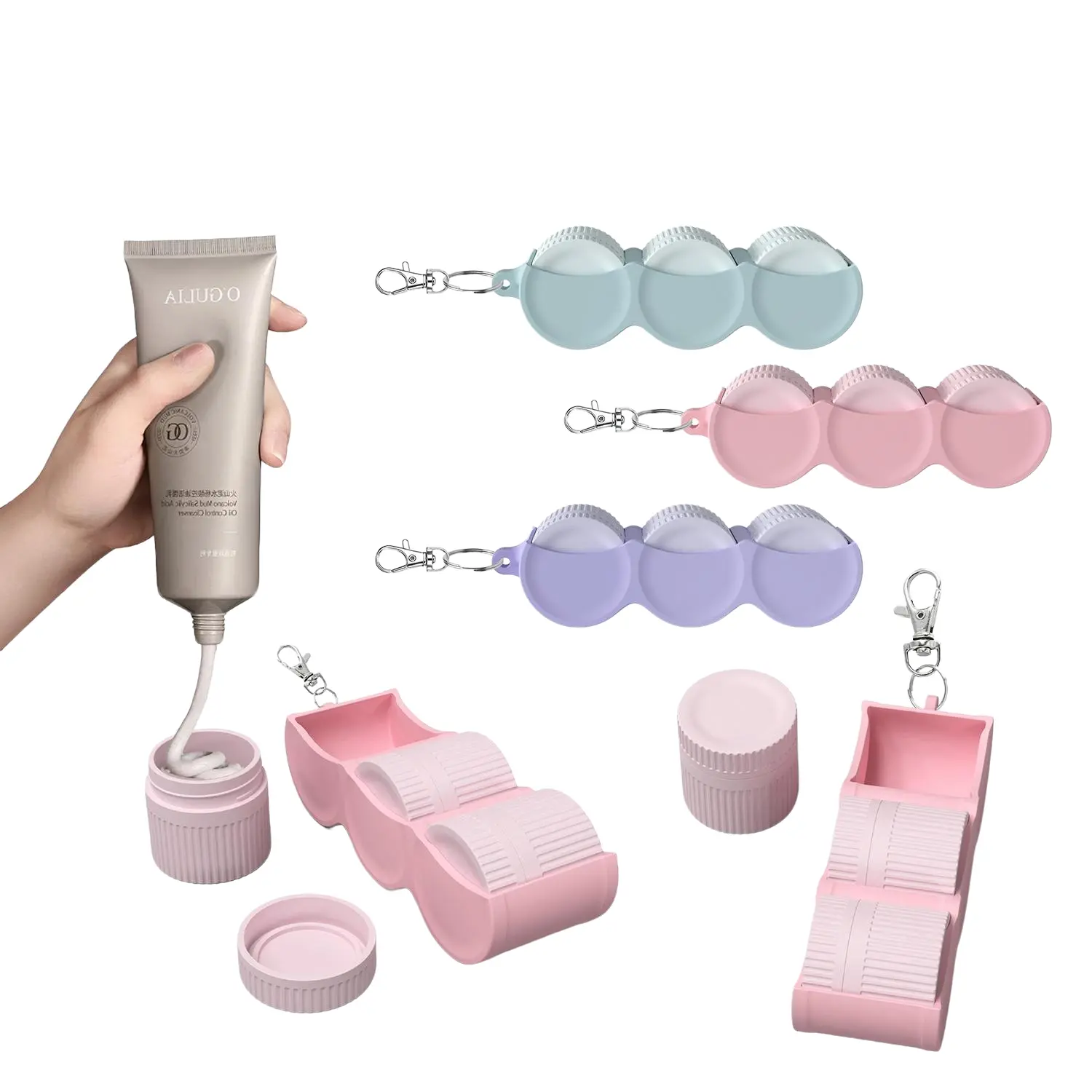 Travel Skincare Storage Containers, Silicone Beauty Cosmetic Jars, Portable Face Cream Sub-Packaging Boxes, Reusable & Leak-Proof Design