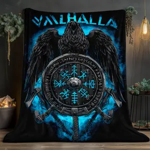 1pc Raven Valhalla Blanket Suitable for Sofa, Bed, Travel & Camping - Soft Warm Lightweight Flannel Bedspread with Raven Print, Cozy Bed Cover for Adults, Couch & Chair Use, Portable Bedspread for Or -the-.