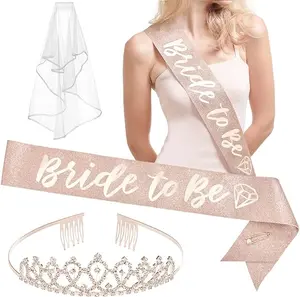 Bachelorette Party Decorations Rose Gold Glitter Kit - Bridal Shower Supplies | Bride to Be Sash, Tiara, Veil + Bride Tribe Tattoos