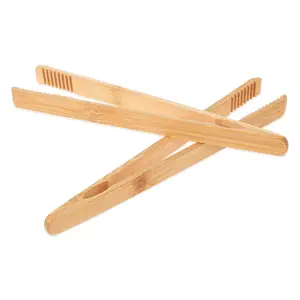2Pcs Toaster Tongs Bamboo 9.84 Inches Reusable Small Serving Tongs Wooden Cooking Tong Anti-Slip Toast Tongs Multipurpose Bamboo Tongs For Fruits Bread Pickles Kitchen Utensil Salad Pasta Grilling BBQ