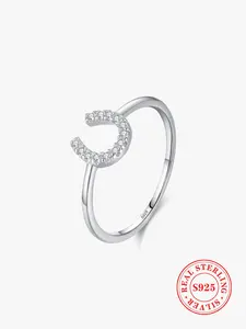 S925 Sterling Silver Fashion U Shape Sparkling Zircon Ring, Luxury Jewelry for Women, Wedding Engagement Fine Jewelry
