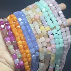 8 mm natural stone square sugar/cube beads, available in multiple colors, for DIY jewelry accessory making; single row or mixed color combinations work well; suitable materials for bracelets, necklaces, and other hand accessories.