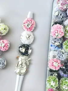 Rhinestone Decor Flower Design Beads, Colorful Beads for DIY Phone Chain, Keychain, Bead Pen, Fashion Accessories for Women & Girls, Beads Charms Accessories