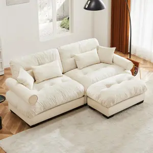 93.7" Loveseat Sofa Couch 2 Seater Modular Sectional Sofa,  Large L Shaped Sectional Couches for Living Room, Fluffy Couch, Love Seat, Velvet Cloud Couch with Ottoman, Deep Seat Sofas for Living Home