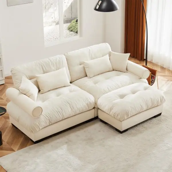 93.7" Loveseat Sofa Couch 2 Seater Modular Sectional Sofa,  Large L Shaped Sectional Couches for Living Room, Fluffy Couch, Love Seat, Velvet Cloud Couch with Ottoman, Deep Seat Sofas for Living Home