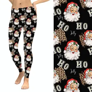 Santa Claus Ho Ho Ho Jolly Christmas Holiday Women's Leggings, Yoga Pants, High Waist Hunting Tights, Women's Outdoor Fitness Outfit