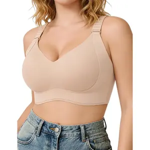 REALWILL Wireless Minimizer Bra for Women, Seamless Smooth Comfort Daily Bra, Front-Adjustable Wide Straps