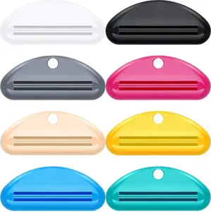 8 Pieces Toothpaste Tube Squeezer Dispenser Toothpaste Rollers Clips for Bathroom (Beige, Gray, Black, Rose Red, Green, Yellow, White, Blue) Toothbrush Aluminium