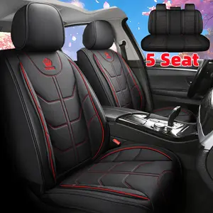 Full Set Car Seat Cover PU Leather Soft Comfortable Fully Enclosed for All Five Seats Water Resistant Stain Resistant Easy to Clean