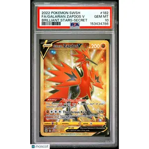 FA/GALARIAN ZAPDOS V BRILLIANT STARS-SECRET POKEMON SWORD&SHIELD 2022 182 PSA 10