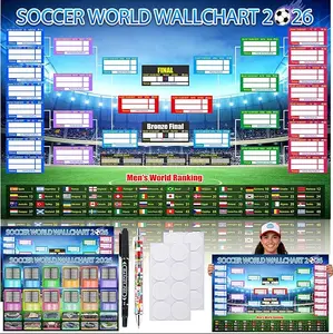 2 PCS Soccer WC Schedule Poster 2026 Large 24x33 Inch Tournament Wall Chart Set with No Crease Matte Finish, Includes Marker & Accessories for Fixture Tracking, Soccer Fans Gift & Decor