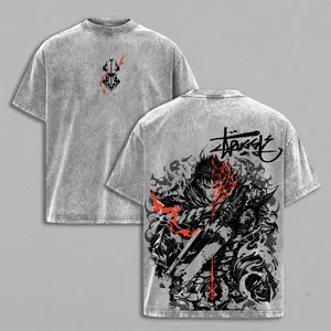 Guts The Black Swordsman, Berserk Anime & Manga, Berserker Armor & Dragonslayer Graphic, Vintage Acid Wash Tee, Oversize Heavyweight T-shirt for Dark Fantasy Fans