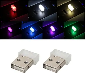 PCS USB LED Car Interior Atmosphere Lamp, Portable Mini LED Night Light, Plugin USB Interface Trunk Ambient Lighting Kit, Universal Car Accessories (Touch Switching Between  Colors)