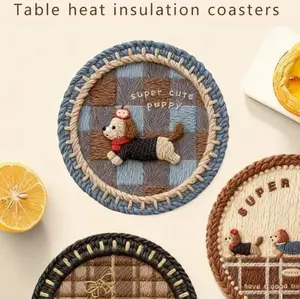 Aesthetic Coffee & Tea Coaster Set, 4pcs Round Ceramic Drink Mats with Retro Teapot/Cup Prints, Non-slip Heat-resistant Coasters for Home Decor, Perfect for Coffee Lovers & Kitchen Styling         ？ ？