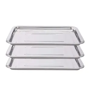 Stainless Steel Tray,3 Pack Stainless Steel Trays 13 1/2" x 10" Dental Body Piercing Instrument Tool Flat for Supplies (3)