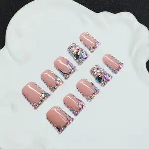 Handmade painting, colored diamonds, with crystal decoration, Y2K style, nude color, 10 pieces/set, 4 sizes to choose from, suitable for gatherings, ceremonies, daily wear, equipped with tools, is an excellent gift for women and girls to nail down