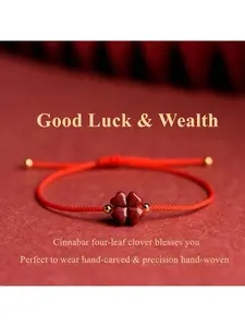 Cinnabar Lucky Clover Beaded Bracelet, Handcrafted Intricate Design, Symbolizes Wealth and Prosperity, Perfect Gift for New Year, Christmas, Easter