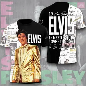 Elvis 3D Apparel T-Shirt, King of Rock And Roll 3D Shirt, Unisex Streetwear Tee AOP All Over Print 3D Shirts for Men for Women