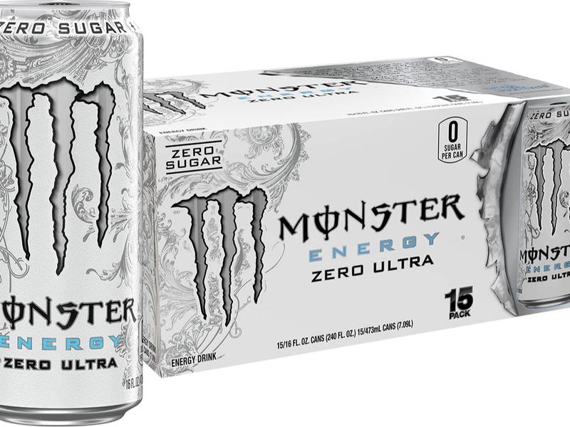 Monster Energy Zero Ultra Sugar Free Energy Drink 16 Ounce (Pack of 15) - Sport Beverage