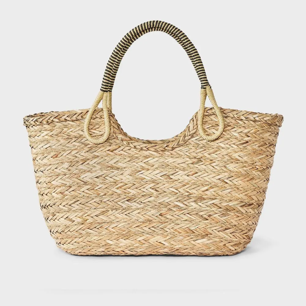 Hand Woven Straw Seagrass Tote Bag - A New Day Natural
