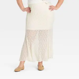 Women's Western Lace Maxi Skirt - Universal Thread Cream 1X